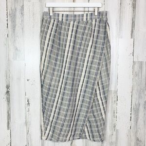 Kori America NWT Blue Striped Faux Wrap Cotton Midi Pencil Skirt Size Large